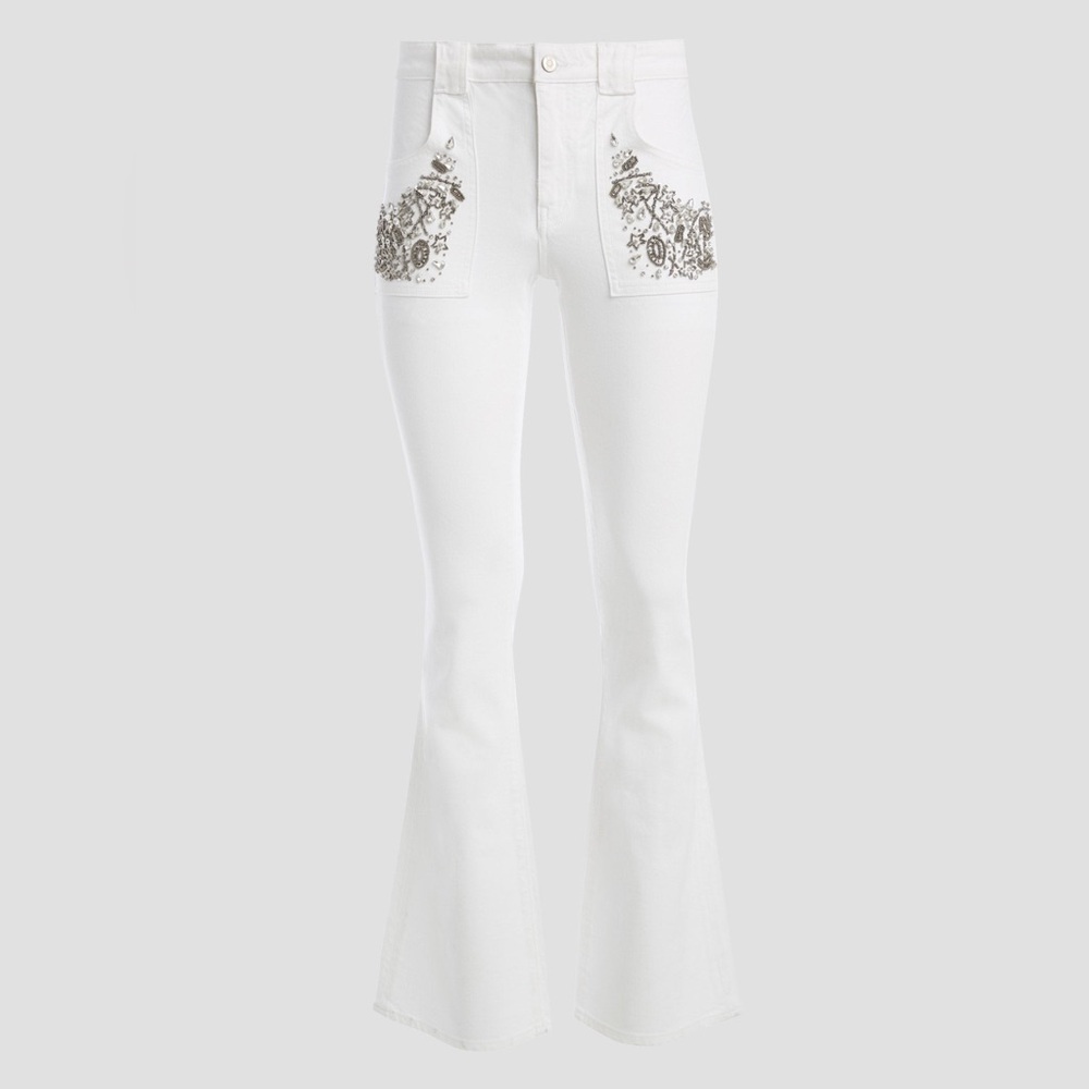 New Guess White Flare Jeans with Floral Embroidery SZ 26